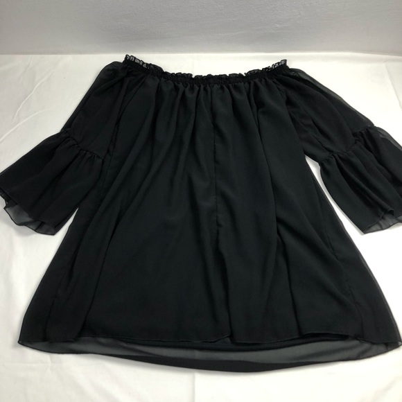 Zanzea Collection Black Off The Shoulder Ruffle Bell Sleeve Chiffon Top XXXL - Picture 6 of 8